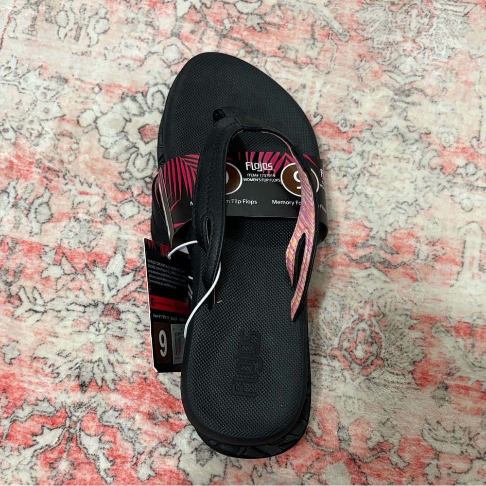 Flojos Women's Sandals with Black and Pink Design